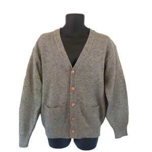 Vintage Sheterland Men's Gray Wool Cardigan Size Large